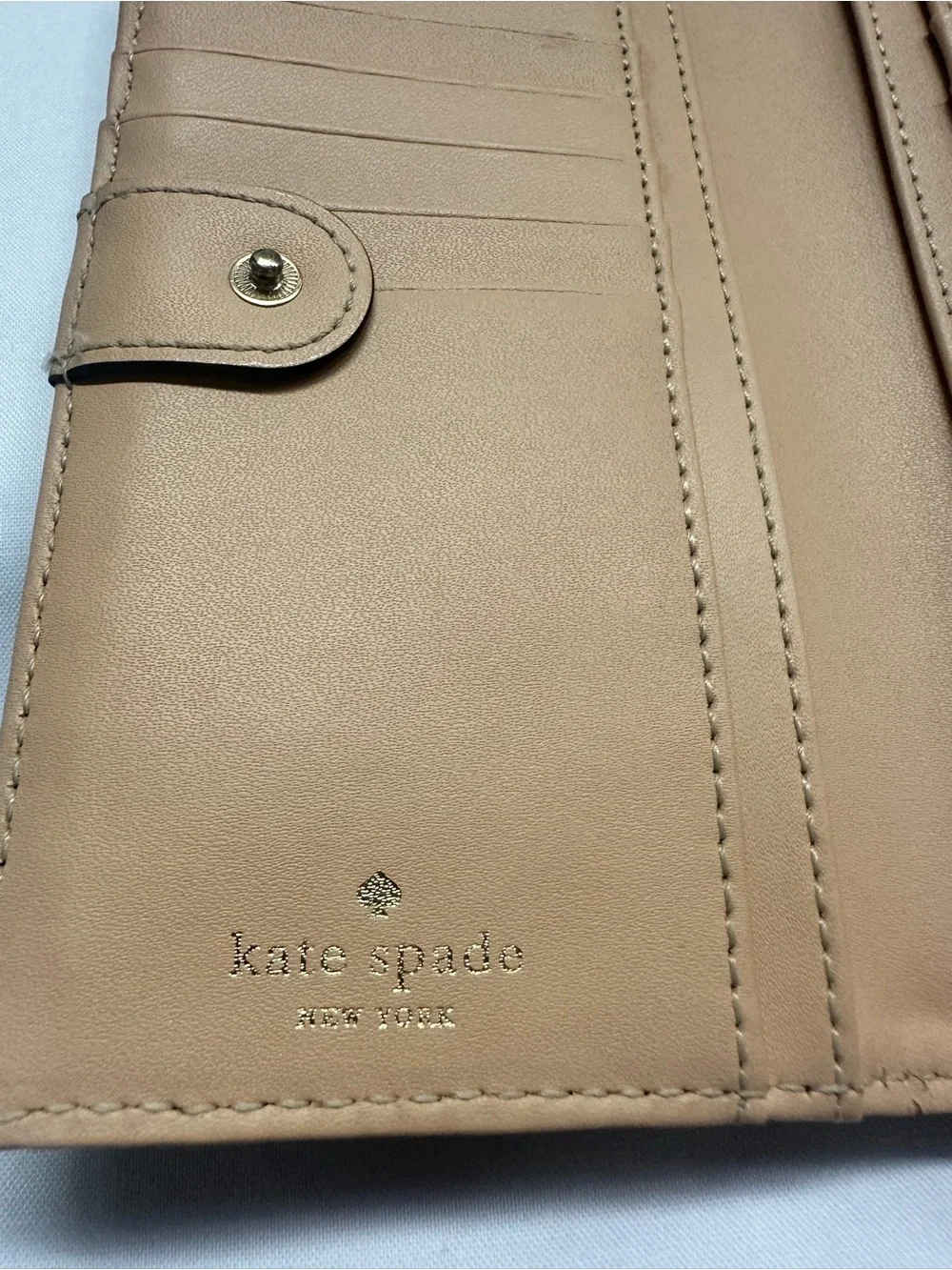 kate spade Black Pebbled Leather Zip Clutch Wallet with Gold Logo